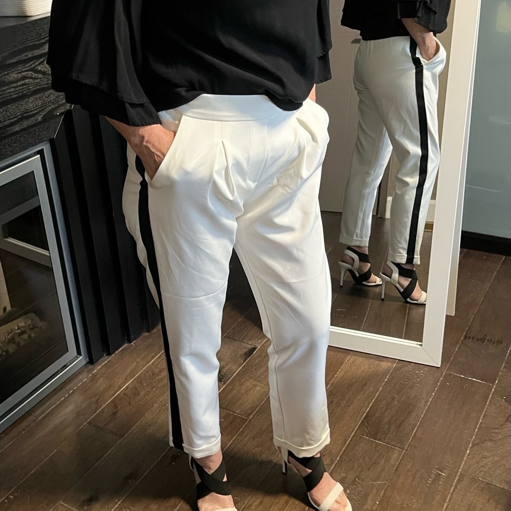 From MY closet: white pants with black stripe